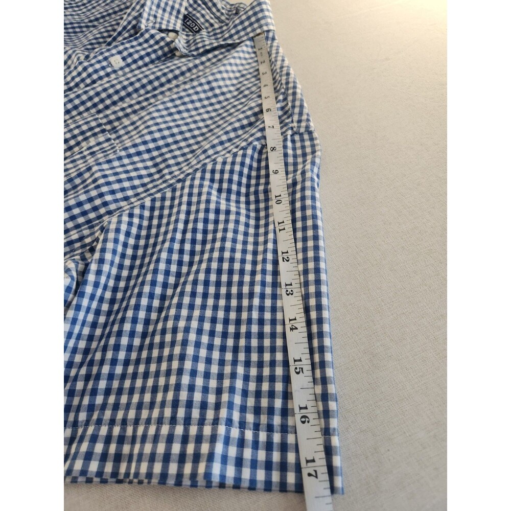 IZOD Men's L Blue White Checker Woven Short Sleeve Button-Up Shirt #45P3110 #038 - Picture 6 of 12
